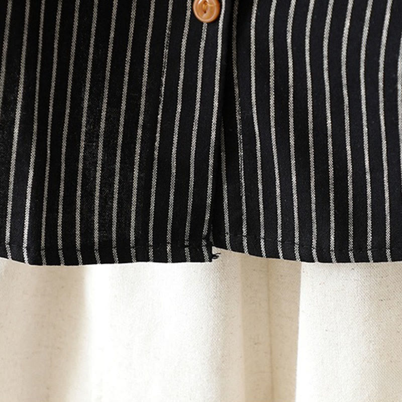 Buddha Stones秋 ストライプ スタンドカラー ボタン レディース 長袖 シャツ ポケット付き - image 16