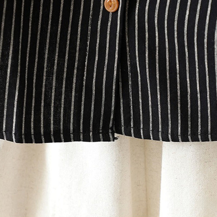 Buddha Stones秋 ストライプ スタンドカラー ボタン レディース 長袖 シャツ ポケット付き - image 16