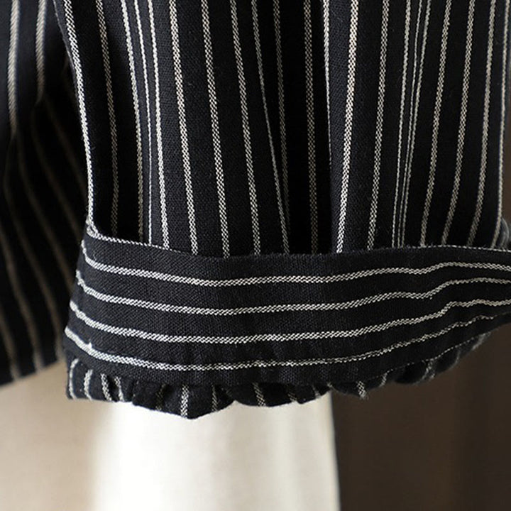 Buddha Stones秋 ストライプ スタンドカラー ボタン レディース 長袖 シャツ ポケット付き - image 17