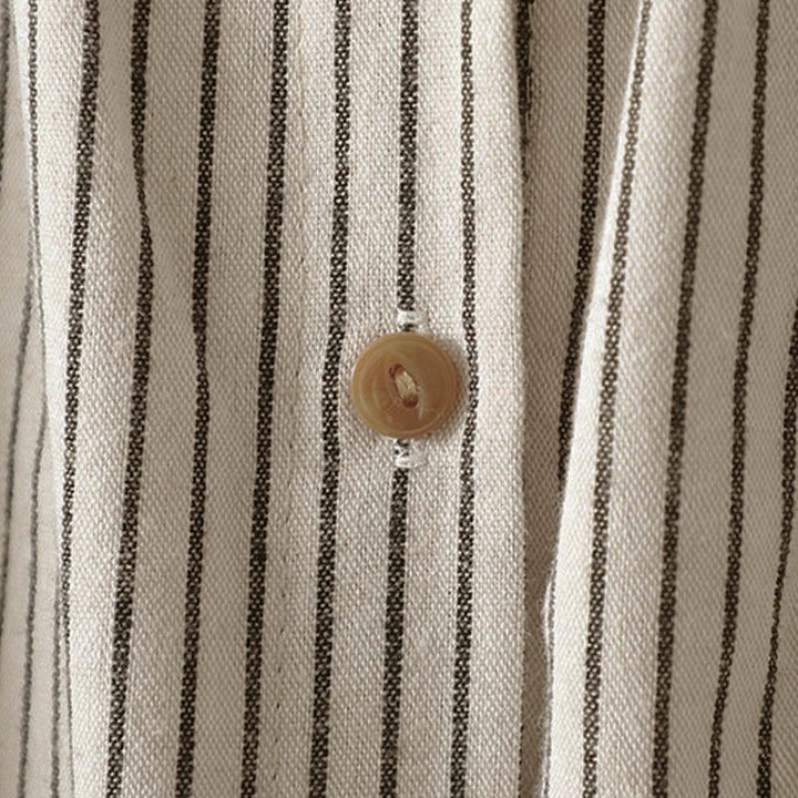 Buddha Stones秋 ストライプ スタンドカラー ボタン レディース 長袖 シャツ ポケット付き - image 8