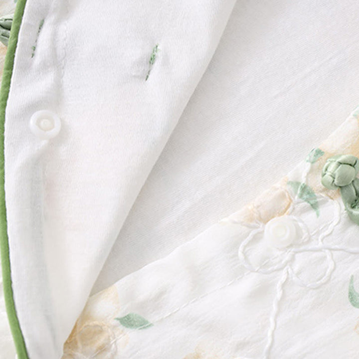 Buddha Stones春 秋 ライトイエロー 花柄 Vネックデザイン ベビーガール コットン 長袖 ワンピース ロンパース - image 6