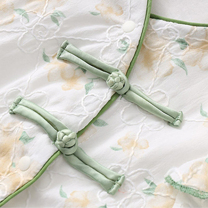 Buddha Stones春 秋 ライトイエロー 花柄 Vネックデザイン ベビーガール コットン 長袖 ワンピース ロンパース - image 7