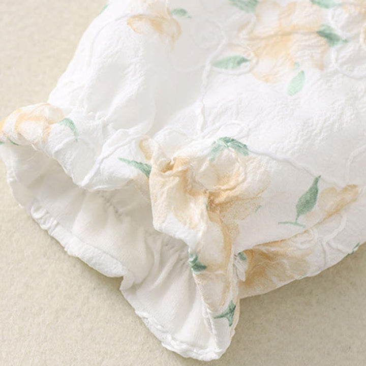 Buddha Stones春 秋 ライトイエロー 花柄 Vネックデザイン ベビーガール コットン 長袖 ワンピース ロンパース - image 13