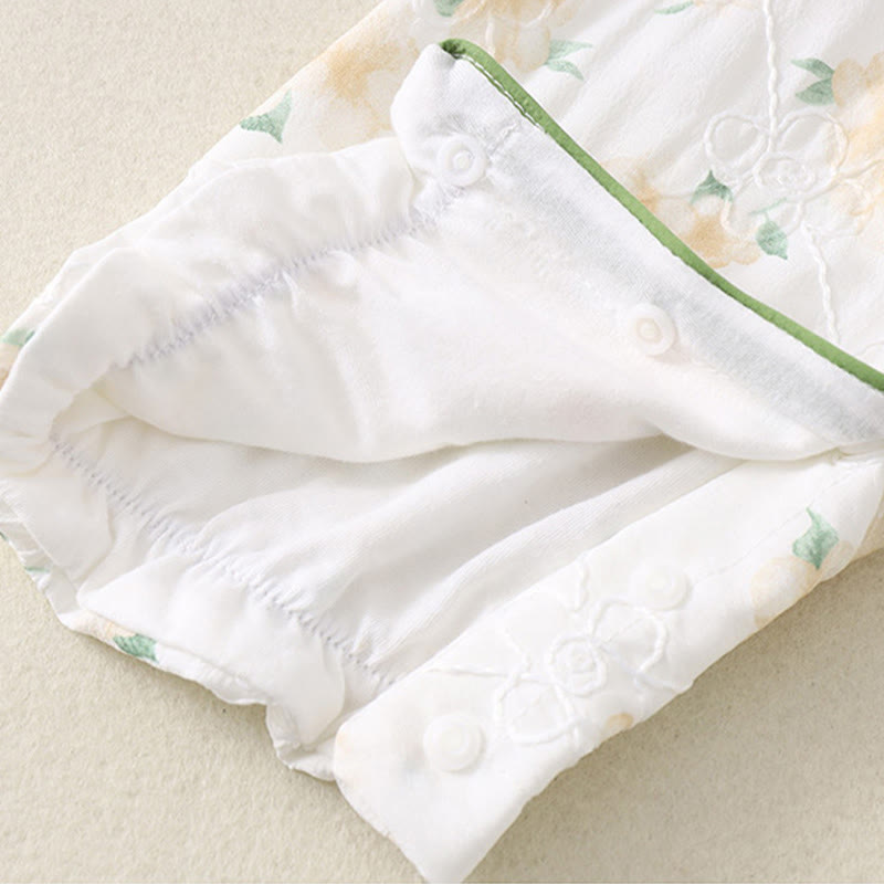 Buddha Stones春 秋 ライトイエロー 花柄 Vネックデザイン ベビーガール コットン 長袖 ワンピース ロンパース - image 8