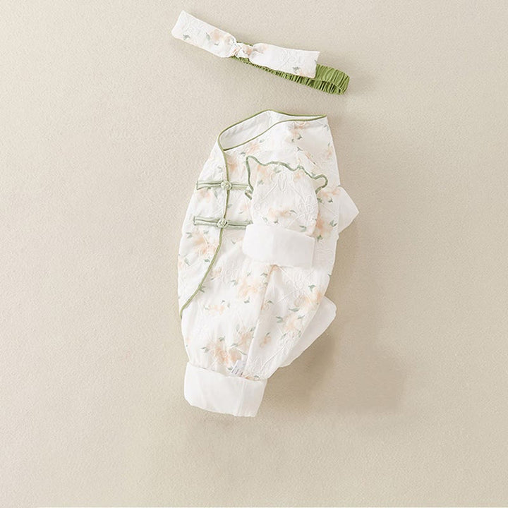 Buddha Stones春 秋 ライトイエロー 花柄 Vネックデザイン ベビーガール コットン 長袖 ワンピース ロンパース - image 15