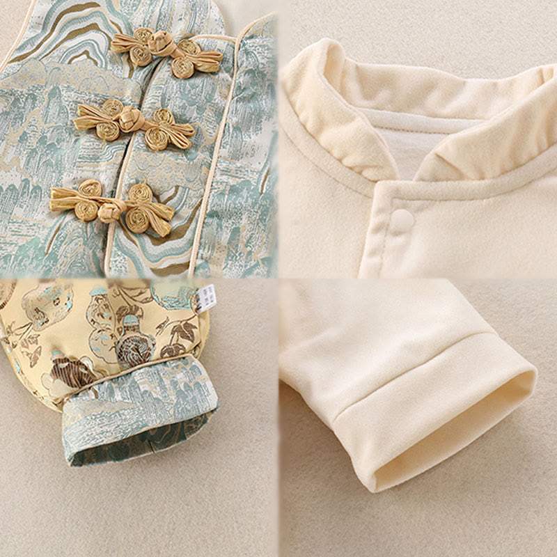 Buddha Stones3点セット 冬山ボトルデザイン ベビーボーイズ コットン 長袖 唐装 ベスト ジャケット 伸縮性ウエスト パンツ 衣装セット - image 5