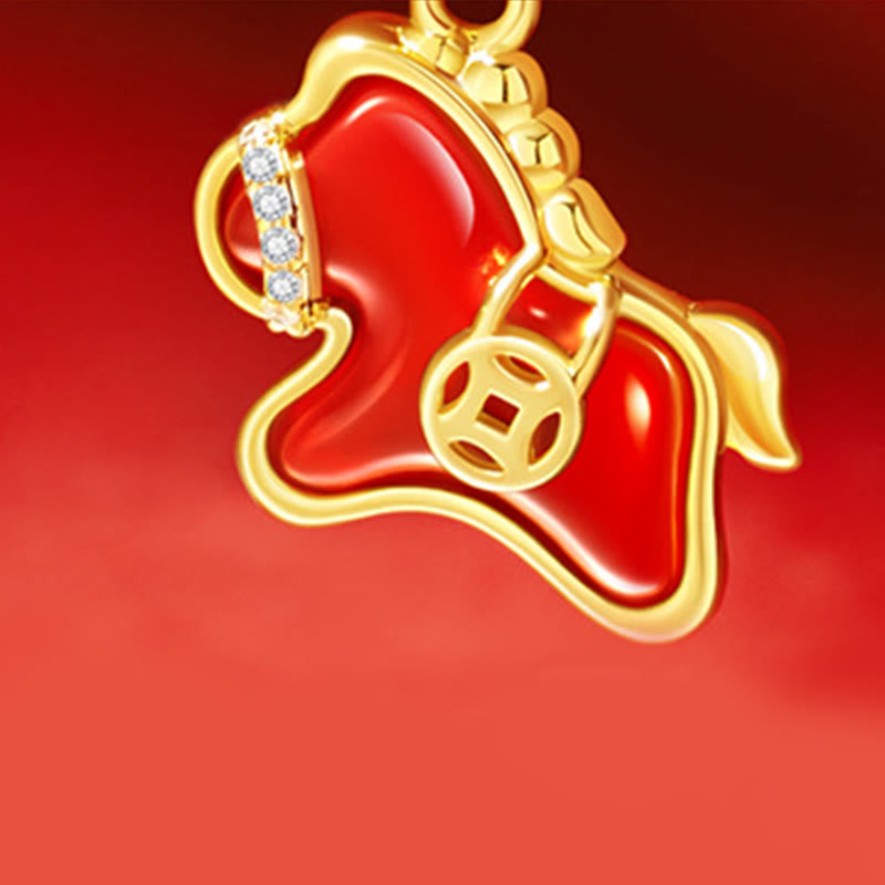 Buddha Stones午年銅貨 925スターリングシルバー 赤瑪瑙良縁祈願ネックレスペンダント - image 3