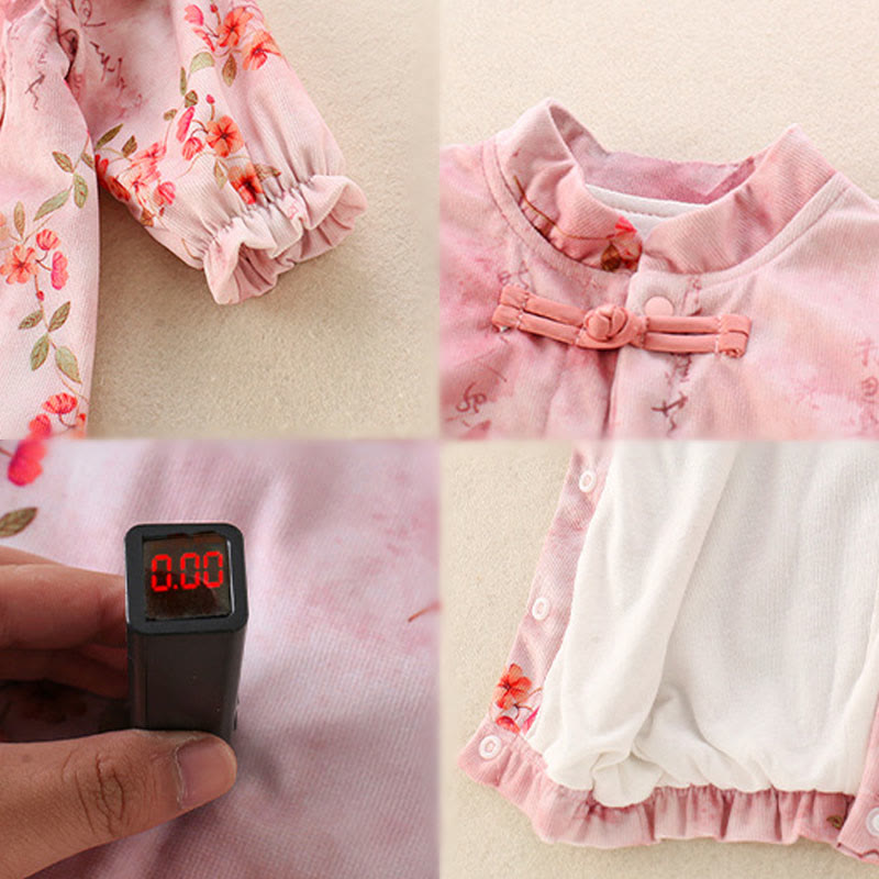 Buddha Stones、春、秋、ピンク、赤、花、緑の葉のデザイン、ベビーガール用コットン長袖ワンピースロンパース - image 6