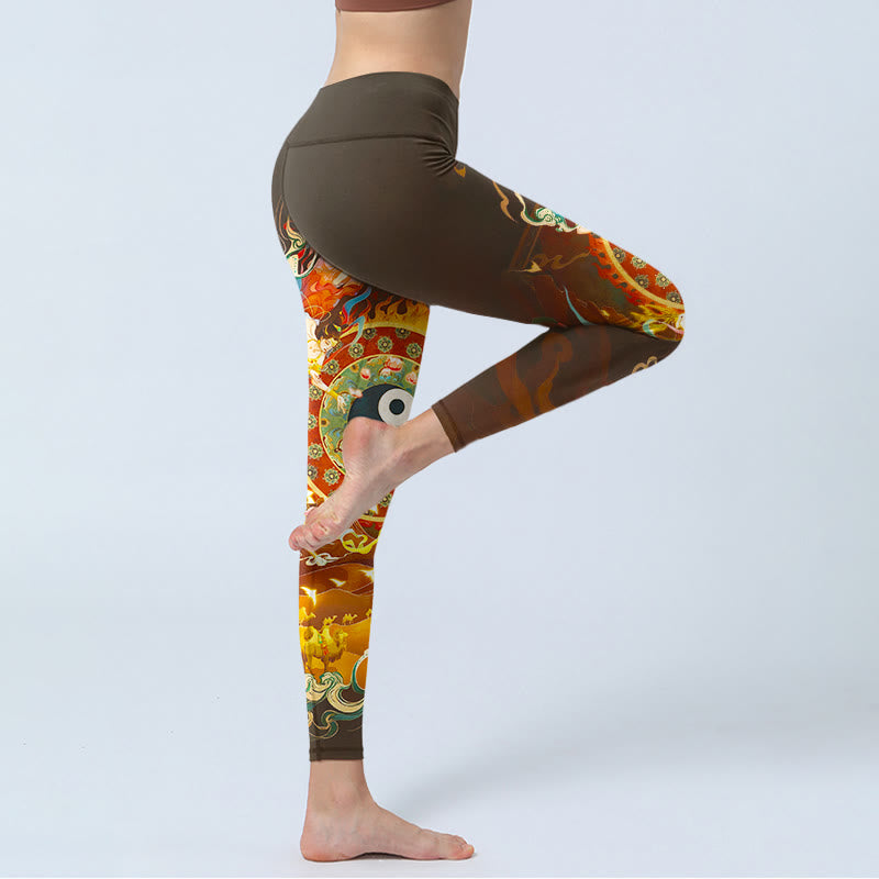Buddha Stones、カラフルな妖精、陰陽、炎、ラクダ、ヤギ、花柄のジムレギンス、レディースヨガパンツ - image 3