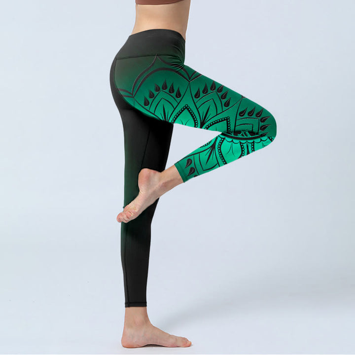 Buddha Stonesダークカラー マンダラ柄 ジムレギンス レディース ヨガパンツ - image 3