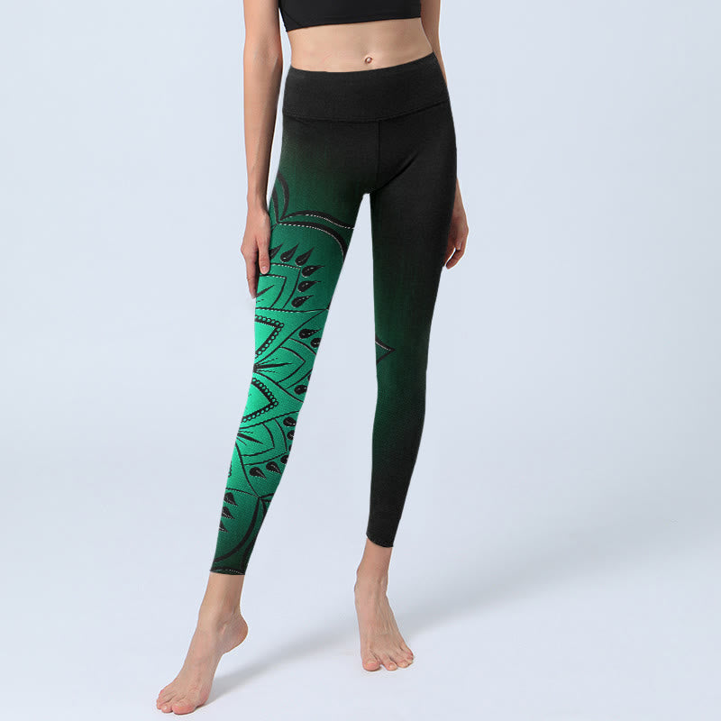 Buddha Stonesダークカラー マンダラ柄 ジムレギンス レディース ヨガパンツ - image 5