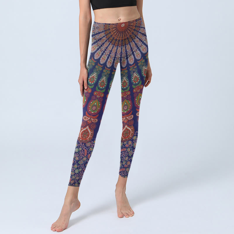 Buddha Stones の美しい花柄ペイズリー柄ジムレギンス レディース ヨガパンツ - image 5