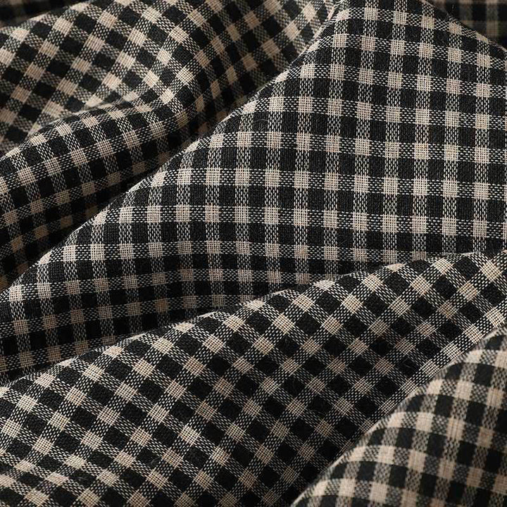 Buddha Stones秋冬 ブラック ホワイト チェック柄 ハイネック レースアップデザイン 長袖 ミディ丈 ドレス ポケット付き - image 8