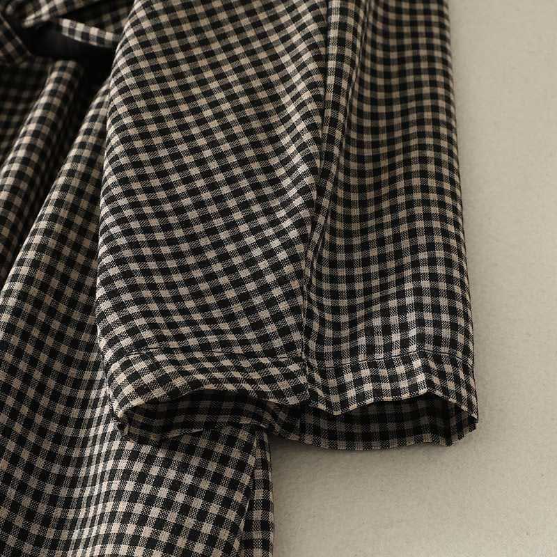 Buddha Stones秋冬 ブラック ホワイト チェック柄 ハイネック レースアップデザイン 長袖 ミディ丈 ドレス ポケット付き - image 6