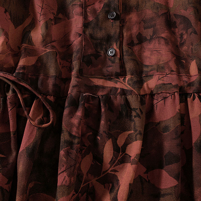 Buddha Stonesカジュアルフラワープリント柄ボタンデザインロングスリーブミディドレス（ポケット付き） - image 12