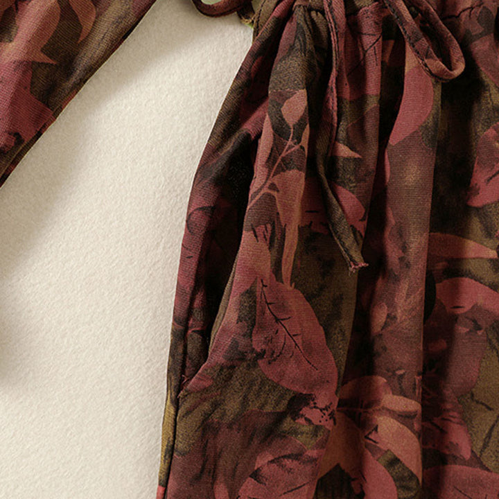 Buddha Stonesカジュアルフラワープリント柄ボタンデザインロングスリーブミディドレス（ポケット付き） - image 14