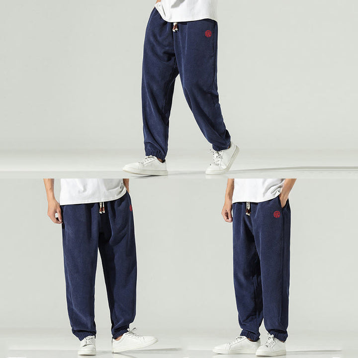 Buddha Stones秋 無地 コーデュロイ 刺繍デザイン メンズ ハーレムパンツ ポケット付き - image 5