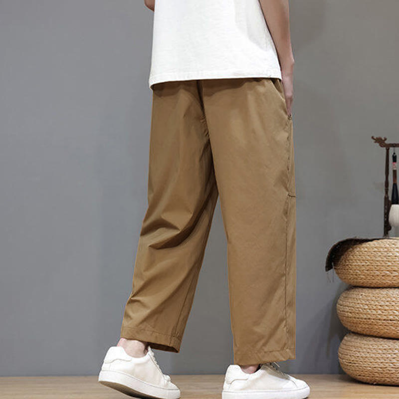 Buddha Stones夏用 無地 ドローストリング ストレートレッグ 7-8丈 メンズパンツ ポケット付き - image 27