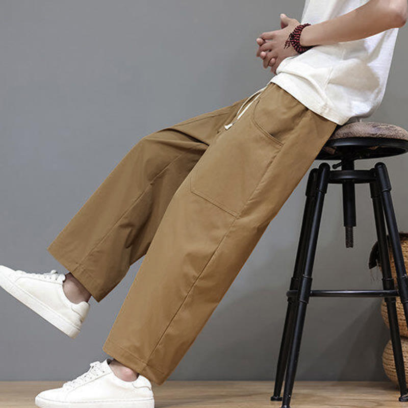 Buddha Stones夏用 無地 ドローストリング ストレートレッグ 7-8丈 メンズパンツ ポケット付き - image 31