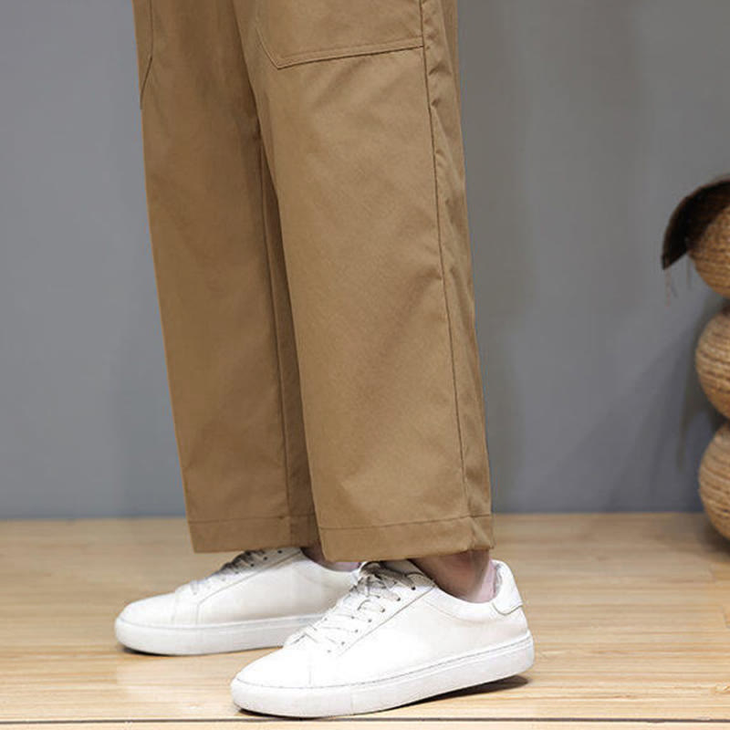 Buddha Stones夏用 無地 ドローストリング ストレートレッグ 7-8丈 メンズパンツ ポケット付き - image 34