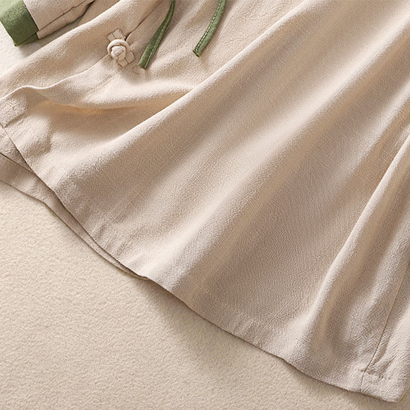 Buddha Stonesレトロ レースアップ フロッグボタンデザイン レディース 七分袖 コットンリネンシャツ - image 12