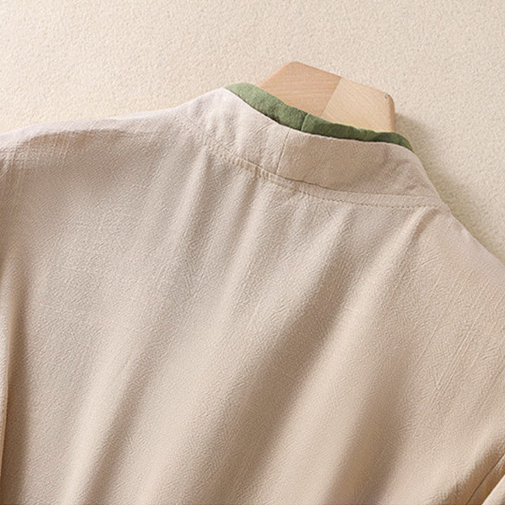 Buddha Stonesレトロ レースアップ フロッグボタンデザイン レディース 七分袖 コットンリネンシャツ - image 4