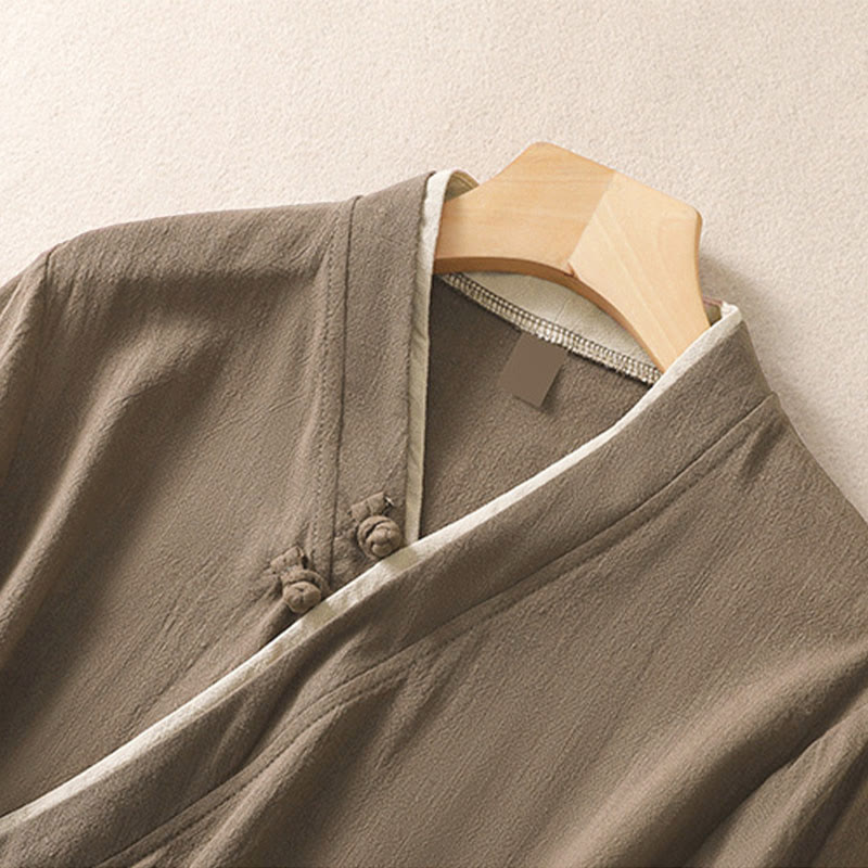 Buddha Stonesレトロ レースアップ フロッグボタンデザイン レディース 七分袖 コットンリネンシャツ - image 16