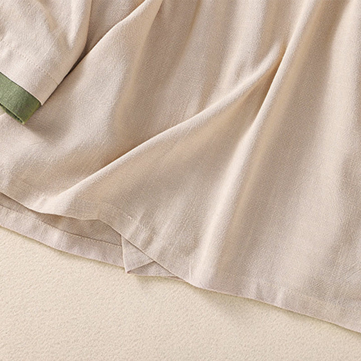 Buddha Stonesレトロ レースアップ フロッグボタンデザイン レディース 七分袖 コットンリネンシャツ - image 13