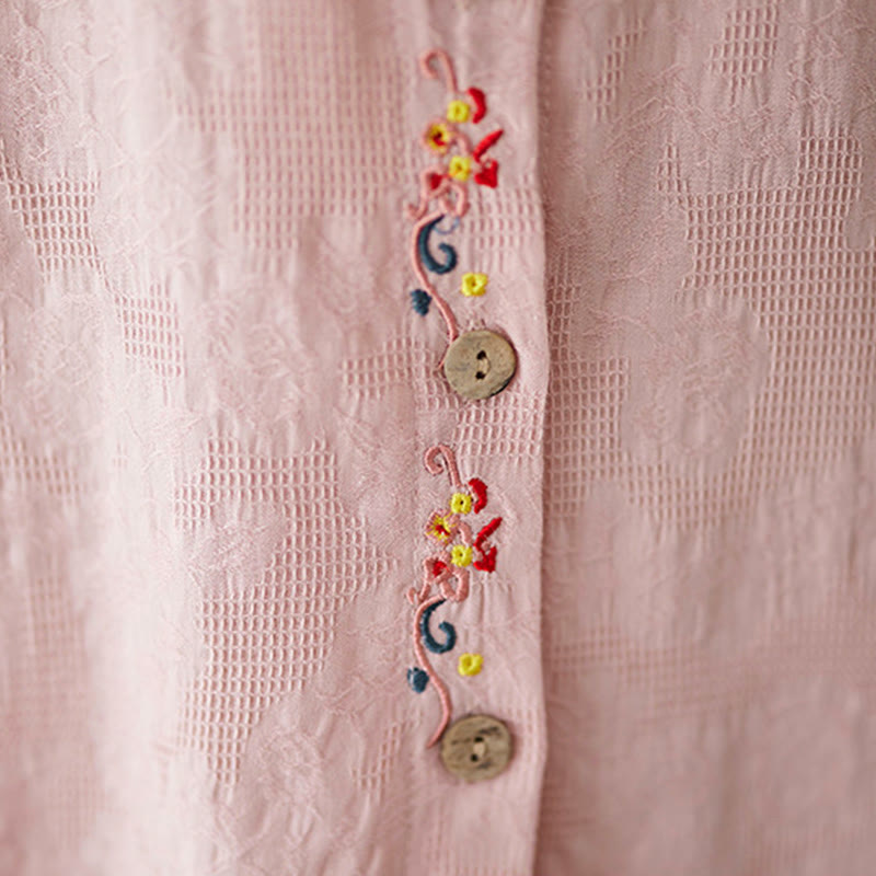Buddha Stones春 無地 刺繍 花柄 ボタン レディース 長袖 コットン ラペルシャツ - image 17