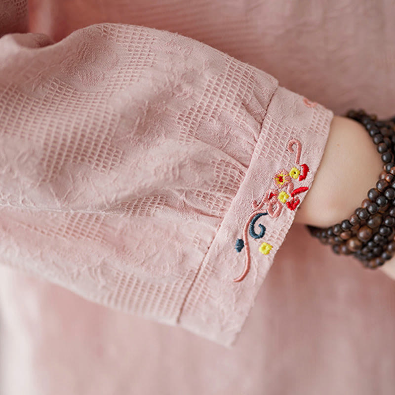 Buddha Stones春 無地 刺繍 花柄 ボタン レディース 長袖 コットン ラペルシャツ - image 18