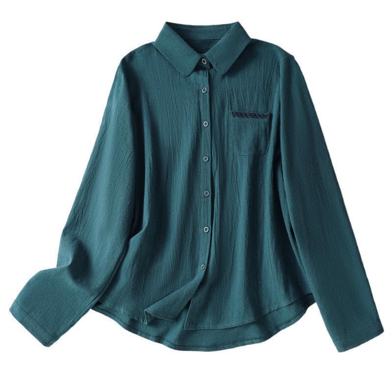 Buddha Stonesレディース 春 レトロ 無地 シンプル 刺繍 デザイン 長袖 コットン シャツ ポケット付き - image 25