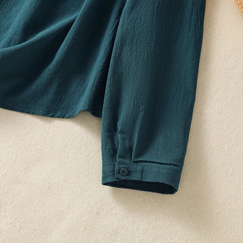 Buddha Stonesレディース 春 レトロ 無地 シンプル 刺繍 デザイン 長袖 コットン シャツ ポケット付き - image 23