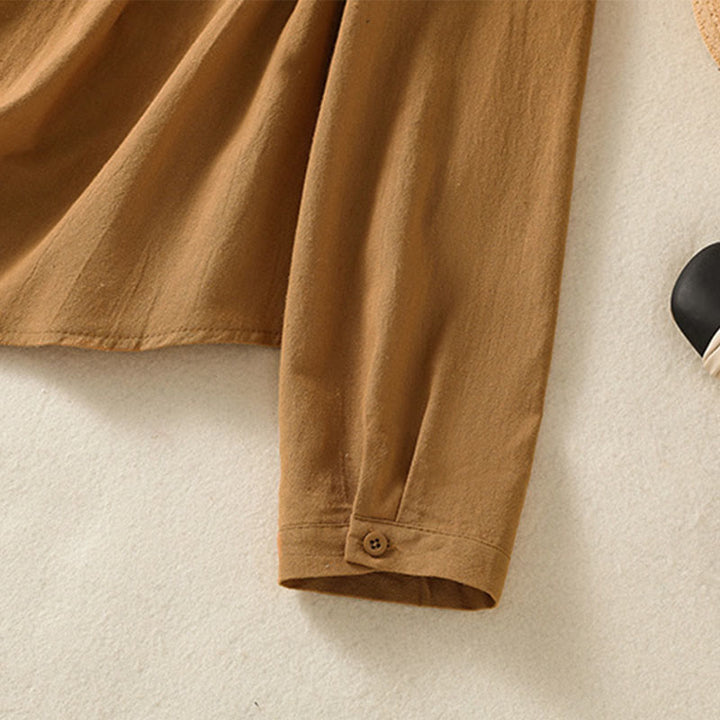 Buddha Stonesレディース 春 レトロ 無地 シンプル 刺繍 デザイン 長袖 コットン シャツ ポケット付き - image 30