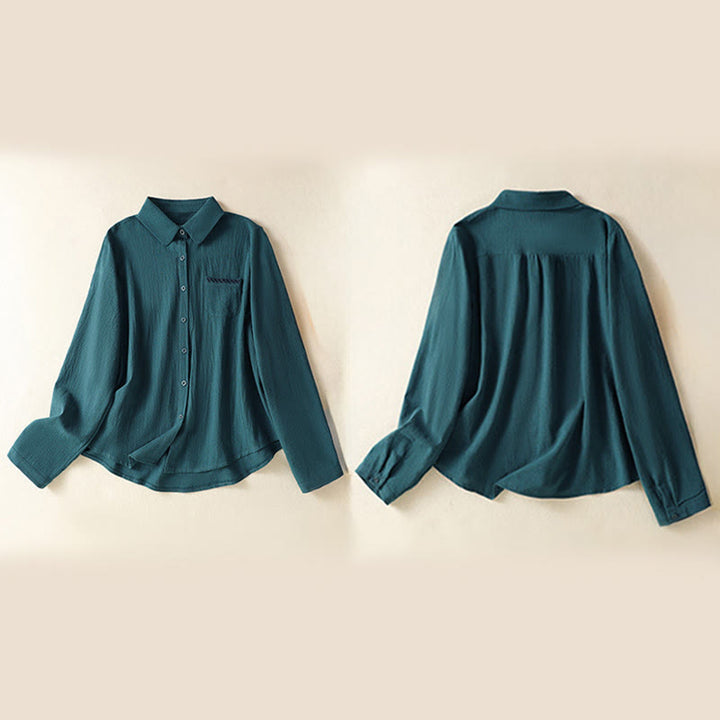 Buddha Stonesレディース 春 レトロ 無地 シンプル 刺繍 デザイン 長袖 コットン シャツ ポケット付き - image 24