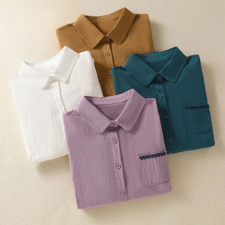 Buddha Stonesレディース 春 レトロ 無地 シンプル 刺繍 デザイン 長袖 コットン シャツ ポケット付き - image 33