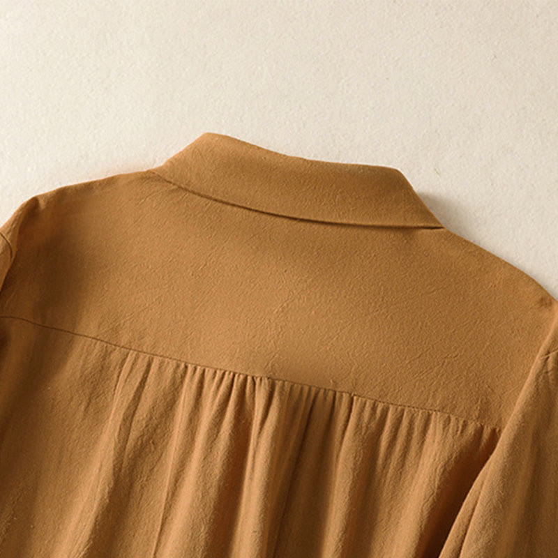 Buddha Stonesレディース 春 レトロ 無地 シンプル 刺繍 デザイン 長袖 コットン シャツ ポケット付き - image 28