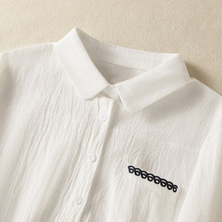 Buddha Stonesレディース 春 レトロ 無地 シンプル 刺繍 デザイン 長袖 コットン シャツ ポケット付き - image 10