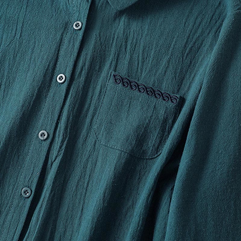 Buddha Stonesレディース 春 レトロ 無地 シンプル 刺繍 デザイン 長袖 コットン シャツ ポケット付き - image 20