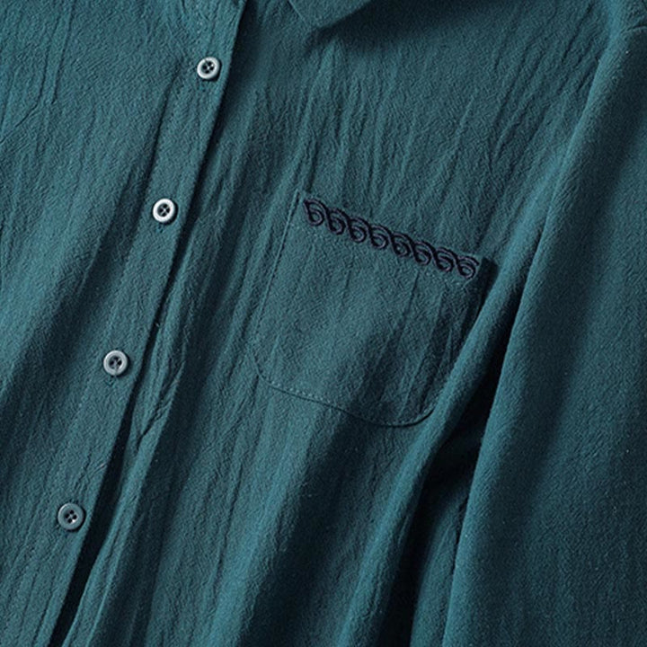 Buddha Stonesレディース 春 レトロ 無地 シンプル 刺繍 デザイン 長袖 コットン シャツ ポケット付き - image 20