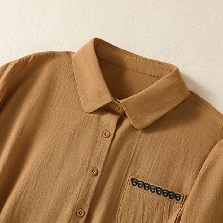 Buddha Stonesレディース 春 レトロ 無地 シンプル 刺繍 デザイン 長袖 コットン シャツ ポケット付き - image 27