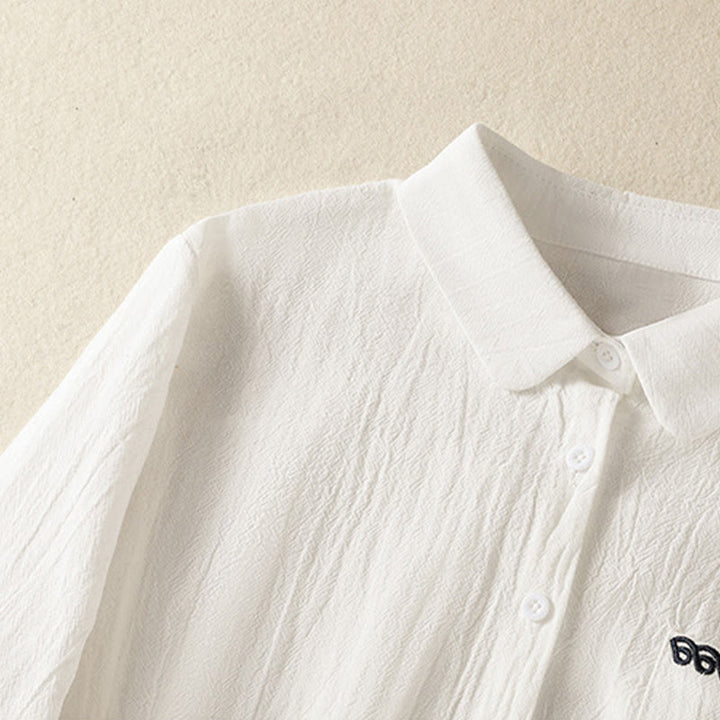 Buddha Stonesレディース 春 レトロ 無地 シンプル 刺繍 デザイン 長袖 コットン シャツ ポケット付き - image 12