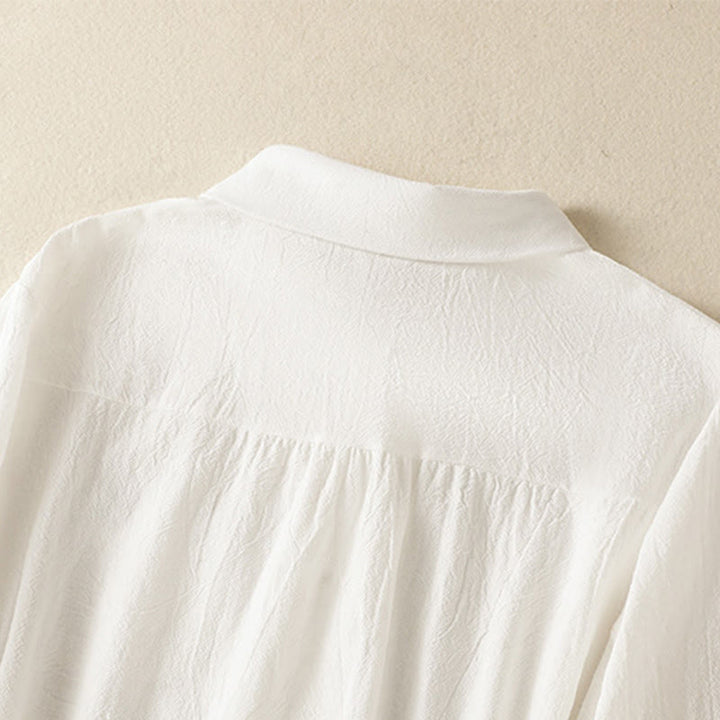 Buddha Stonesレディース 春 レトロ 無地 シンプル 刺繍 デザイン 長袖 コットン シャツ ポケット付き - image 11