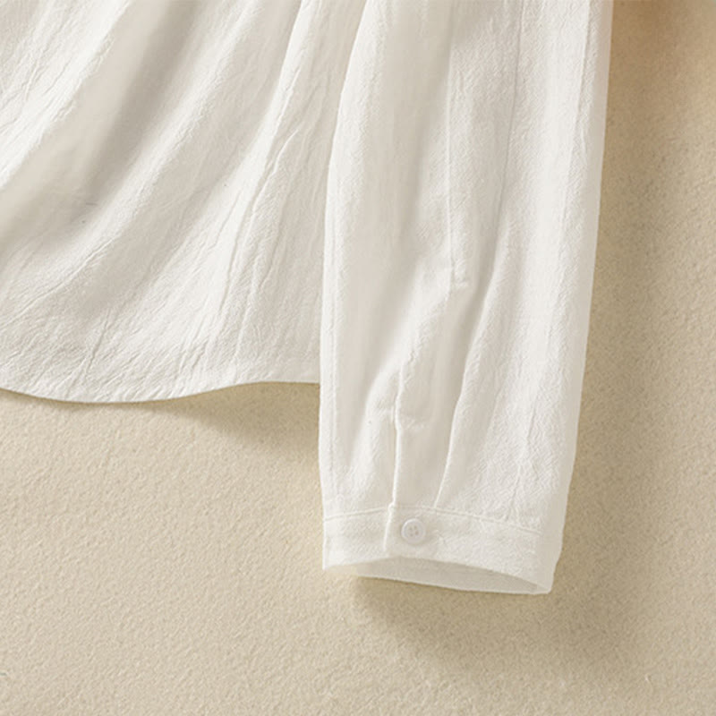 Buddha Stonesレディース 春 レトロ 無地 シンプル 刺繍 デザイン 長袖 コットン シャツ ポケット付き - image 16