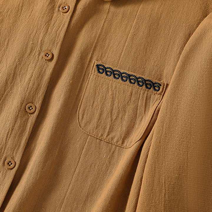 Buddha Stonesレディース 春 レトロ 無地 シンプル 刺繍 デザイン 長袖 コットン シャツ ポケット付き - image 29