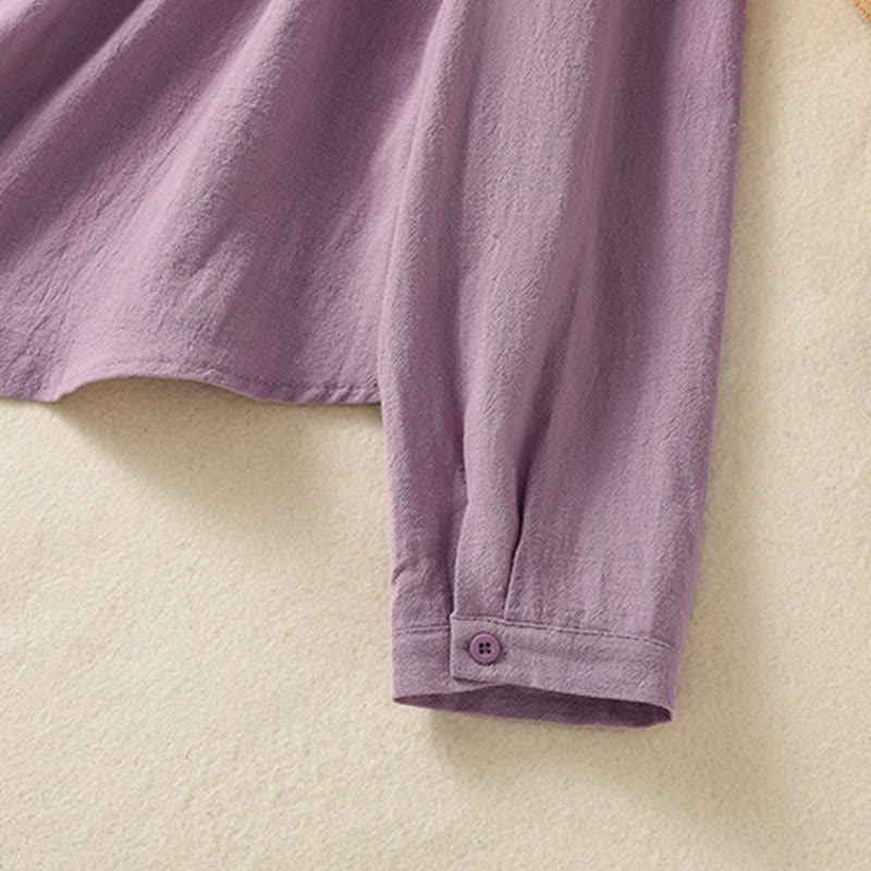 Buddha Stonesレディース 春 レトロ 無地 シンプル 刺繍 デザイン 長袖 コットン シャツ ポケット付き - image 6