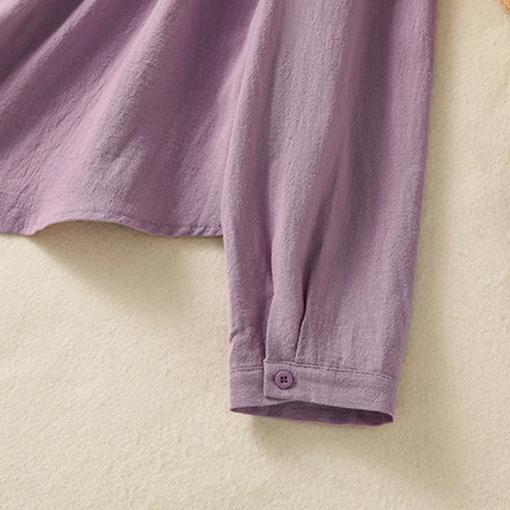 Buddha Stonesレディース 春 レトロ 無地 シンプル 刺繍 デザイン 長袖 コットン シャツ ポケット付き - image 6