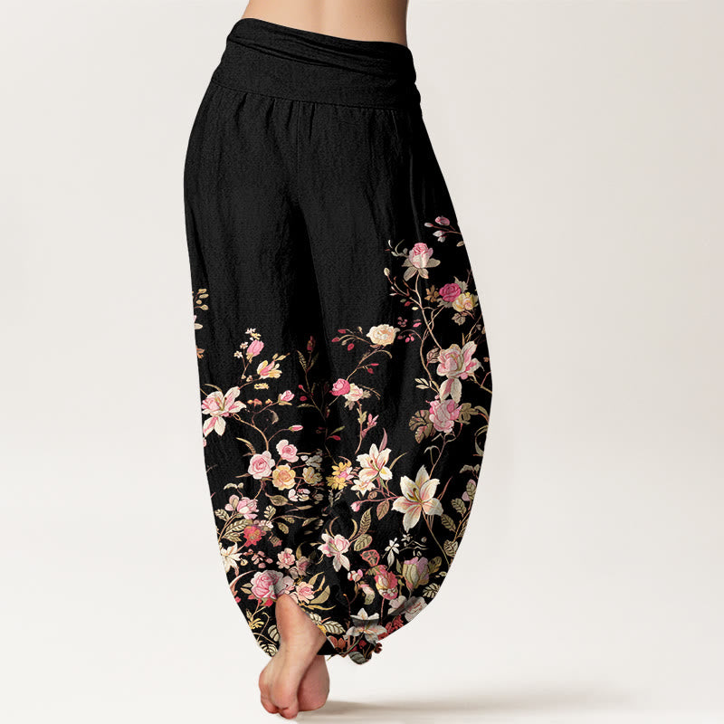 Buddha Stones純綿 絶妙なカラフルな花柄 レディース 伸縮性ウエスト ハーレムパンツ - image 1