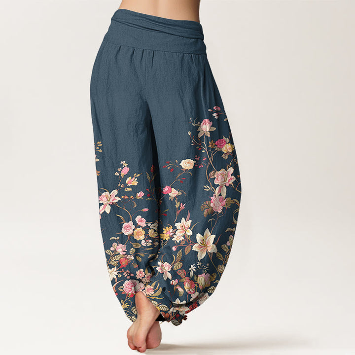 Buddha Stones純綿 絶妙なカラフルな花柄 レディース 伸縮性ウエスト ハーレムパンツ - image 6