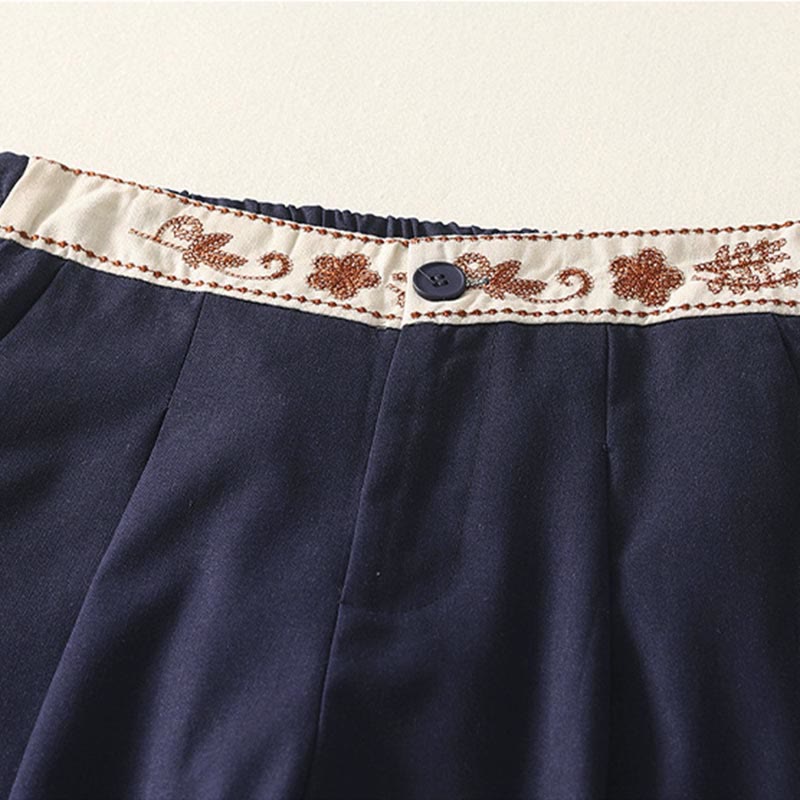 Buddha Stonesレディース 刺繍 伸縮性ウエストバンド ジッパーデザイン コットン ワイドレッグパンツ ポケット付き - image 17