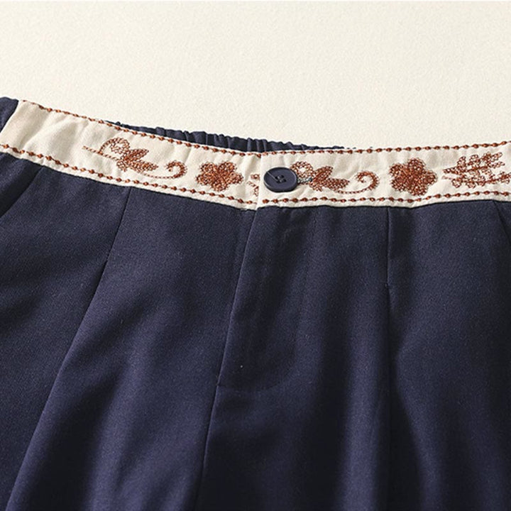 Buddha Stonesレディース 刺繍 伸縮性ウエストバンド ジッパーデザイン コットン ワイドレッグパンツ ポケット付き - image 17